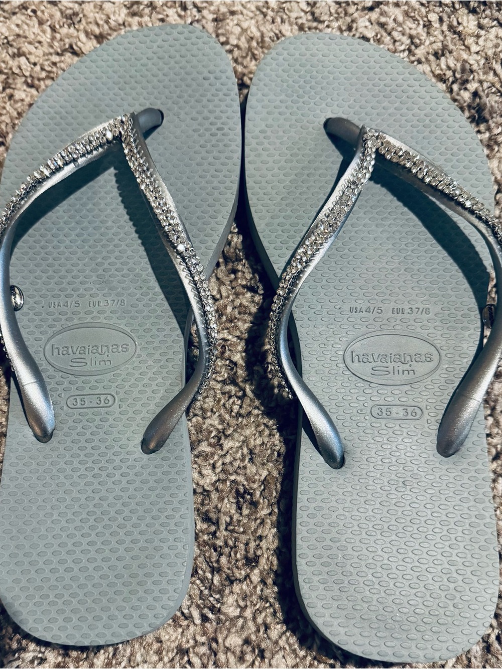 Havaianas Slim Women's Rhinestone Flip Flops - Silver